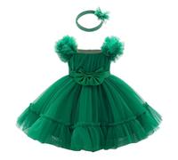 Lito Angels Vestito da Cerimonia Principessa in Tulle per Bimba con Fiocco e Cerchietto, Abito Elegante per Matrimonio Compleanno Festa Foto, Taglia 92 (12-18 Mesi), Verde Smeraldo
