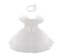 Lito Angels Vestito da Cerimonia Principessa in Tulle per Bimba con Fiocco e Cerchietto, Abito Elegante per Battesimo Cerimonia Matrimonio Compleanno Foto, Taglia 80 (12 Mesi), Bianco