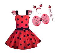 Lito Angels Vestito da Ladybug Coccinella con Ali e Accessori per Bambina, Gonna in Rosso a Pois, Taglia 4-5 Anni