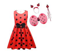 Lito Angels Vestito da Ladybug Ragazza eroica maculata con Ali e Accessori per Bambina, Gonna in Nera a Pois, Taglia 6-7 Anni