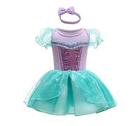 Lito Angels Vestito da Principessa Ariel Pagliaccetto per Bimba Bambina, Sirenetta Sirena Bebè Body Tutina con Fascia, Taglia 9-12 Mesi, Verde