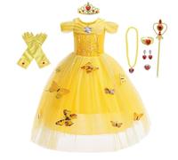 Lito Angels Vestito da Principessa Belle Costume la Bella e la Bestia con Accessori per Bambina Taglia 4 Anni, Giallo