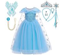 Lito Angels Vestito da Principessa Elsa con Strascico di Fiocchi Neve e Accessori, Costume Regno di Ghiaccio per Bambina, Taglia 3-4 Anni Stile B