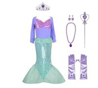 Lito Angels Vestito da Sirenetta Principessa Ariel Costume Sirena con Corona e Accessori per Bambina, Taglia 8-9 Anni, Viola (Etichetta in Tessuto 140)