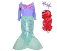 Lito Angels Vestito da Sirenetta Principessa Ariel Costume Sirena con Parrucca di Capelli per Bambina, Taglia 4-5 Anni, Viola (Etichetta in Tessuto 110)