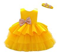 Lito Angels Vestito Damigella Abito da Festa Cerimonia Elegante con Fascia per Bambina Taglia 3-4 Anni, Giallo (Etichetta in Tessuto 100)