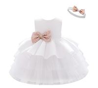 Lito Angels Vestito Damigella Abito da Festa Cerimonia Elegante con Fascia per Bambina Taglia 5-6 Anni, Bianco (Etichetta in Tessuto 120)