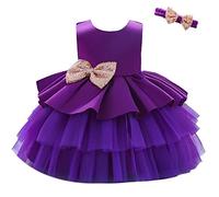 Lito Angels Vestito Damigella Abito da Festa Cerimonia Elegante con Fascia per Bimba Bambina Taglia 9-12 Mesi, Viola