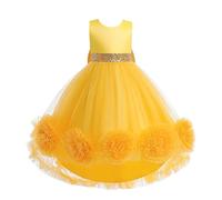 Lito Angels Vestito Damigella Abito da Festa Cerimonia Elegante per Bambina Taglia 9-10 Anni, Giallo (Etichetta in Tessuto 150)