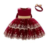 Lito Angels Vestito Damigella Abito da Festa Cerimonia Natale Elegante con Fascia per Bambina Taglia 2-3 Anni, Rosso Borgogna (Etichetta in Tessuto 100)