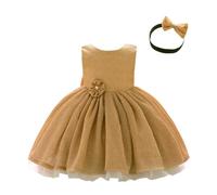 Lito Angels Vestito Damigella Abito da Festa Cerimonia Natale Elegante con Fascia per Bambina Taglia 3-4 Anni, Oro (Etichetta in Tessuto 100)
