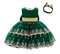 Lito Angels Vestito Damigella Abito da Festa Cerimonia Natale Elegante con Fascia per Bambina Taglia 3-4 Anni, Verde (Etichetta in Tessuto 110)