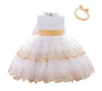 Lito Angels Vestito Damigella Abito da Festa Cerimonia Natale Elegante con Fascia per Bambina Taglia 3-4 Anni, Bianco (Etichetta in Tessuto 110)