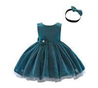Lito Angels Vestito Damigella Abito da Festa Cerimonia Natale Elegante con Fascia per Bimba Taglia 12-24 Mesi, Blu (Etichetta in Tessuto 80)