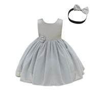 Lito Angels Vestito Damigella Abito da Festa Cerimonia Natale Elegante con Fascia per Bimba Taglia 12-24 Mesi, Argento (Etichetta in Tessuto 80)