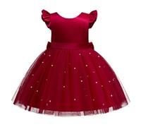 Lito Angels Vestito Damigella Abito da Festa Cerimonia Natale Elegante con Perla per Bambina Taglia 5-6 Anni, Rosso