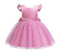 Lito Angels Vestito Damigella Abito da Festa Cerimonia Natale Elegante con Perla per Bambina Taglia 6-7 Anni, Rosa