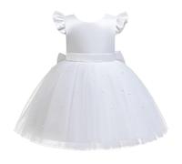 Lito Angels Vestito Damigella Abito da Festa Cerimonia Natale Elegante con Perla per Bambina Taglia 6-7 Anni, Bianco