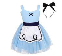 Lito Angels Vestito di Tulle Alice nel Paese delle Meraviglie Costume con Fiocco Cerchietto per Capelli per Bambina, Taglia 5-6 Anni, Blu
