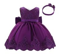 Lito Angels Vestito Elegante per Bimba Bambina, Abito Principessa per Cerimonia di Festa di Compleanno, con Cerchietto a Fiocco, Taglia 12-18 Mesi, Viola Scuro (Etichetta in Tessuto 80)