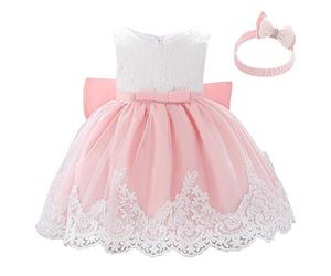 Lito Angels Vestito Elegante per Bimba Bambina, Abito Principessa per Cerimonia di Festa di Compleanno, con Cerchietto a Fiocco, Taglia 18 Mesi, Rosa