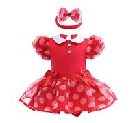 Lito Angels Vestito Minnie Pagliaccetto per Bebè Bimba, Body Tutina a Pois con Fascia, Taglia 18-24 Mesi, Rosso