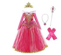 Lito Angels Vestito Principessa Aurora per Bambina Costume Bella Addormentata con Accessori Taglia 10-11 Anni, Rosa Caldo, Manica Lunga (Etichetta in Tessuto 150)