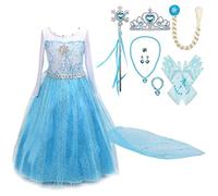 Lito Angels Vestito Principessa con Strascico Lungo Staccabile e Accessori per Bambina, Costume da Regina delle Nevi, Taglia 4-5 anni, F