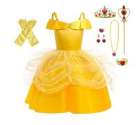 Lito Angels Vestito Principessa d'oro Costume Principessa d'oro con Accessori per Bambina, Abito da Ballo Giallo Principessa, Taglia 6-8 anni, Stile A