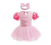 Lito Angels Vestito Principessa Quadretti Rosa Pagliaccetto per Bebè Bimba, Body Tutina con Fascia Taglia 12-18 Mesi (Etichetta in Tessuto 95)