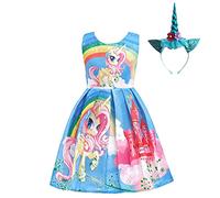 Lito Angels Vestito Unicorno con Cerchietto per Capelli per Bambina, Taglia 6-7 Anni, Blu C