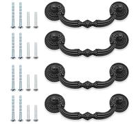 Litoexpe Confezione da 4 tiranti per cassetti provinciali francesi, antichi tiranti neri per armadietti, foro centrale da 8,5 cm, stile europeo, con viti di montaggio