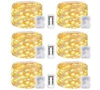 litogo 5M 50er Stringa Luci a Batteria【6 Pezzi】, 8Modalità Timer Rame filo Fata Luci Lucciole a Batteria Telecomando Impermeabili per Interni e Esterni, Matrimoni, Decorazione (Bianco Caldo)