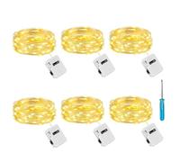 litogo 6 Pezzi Stringa Luci LED a Batteria con 3 Modalità, 2M 20 LED Lucine Decorative a Batteria, Filo di Rame Mini Led a Pila Impermeabile per Interni Esterni Natale Matrimoni, Bianco Caldo
