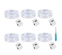 litogo 6 Pezzi Stringa Luci LED a Batteria con 3 Modalità, 2M 20 LED Lucine Decorative a Batteria, Filo di Rame Mini Led a Pila Impermeabile per Interno Esterno Natale Matrimono, Bianco Freddo