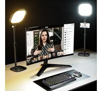 LitONES - Set di 2 luci per videoconferenza per riunioni zoom, kit di illuminazione per podcast per lavorare da casa e ufficio, luce video desktop con supporto e supporto per telefono CRI 97,8