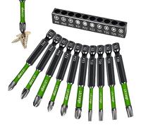 Litorange Set di punte per cacciavite lungo 70 mm, set di 10 punte con forte testa magnetica, attacco esagonale da 1/4", in fosforo, nero