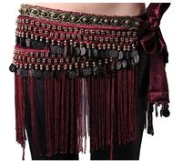 LITOSM Gonne da Danza Donne Belly Dance Belt Tassel Sciarpa Hip Sciarpa tribidale Copper Coin Dancing Costume Panni in Costume Frangia Accessori A Bellydance Cintura Danza del Ventre