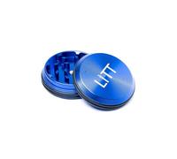 LITT Premium Grinder - Flat Pocket-Sized Aluminium Two-Part Grinder with Rubber Grip, Curved Cut Teeth (Blue)