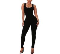 Litthing Tuta Intera Donna Sportiva Aderente Sexy Scollo Quadrato Completo per Yoga Senza Maniche Nero Jumpsuit Palestra Abbigliamento Costine Elastico Tutina Sportivo