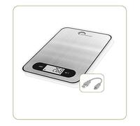 LITTLE BALANCE 8550 Slim Inox USB-R, Bilancia da cucina senza batteria, ricaricabile USB, riparabile, 5 kg, acciaio inox