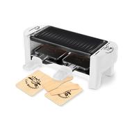 LITTLE BALANCE 8614 Raschietto 2 Meuuuh...!, Dispositivo per raclette 1/2 persone, Grill rimovibile, 2 spatole + 2 tavolette, senza PFAS, antiaderente, 320 W, bianco