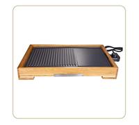 LITTLE BALANCE Happy Plancha Bambù 8280 - Piastra elettrica 2 in 1: Piastra e Grill - 1 singola teglia - Tutti i tipi di alimenti - Potenza 2200 W - Bambù genuino