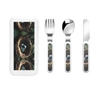 Little Bird Nest Posate per bambini, set da 3 pezzi composto da coltello, forchetta e cucchiaio, set di protezione per posate per bambini, posate portatili riutilizzabili per esterni.