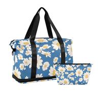 Little Blue and White Daisy - Borsone sportivo da palestra, grande, da portare in aeroporto, con borsa da toilette per palestra, impermeabile, Piccola margherita blu e bianca, 1 size