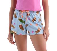 Little Blue House Women's Sleep Shorts Pyjama Bottoms Pantaloncini, Lontra Felici, XL Donna