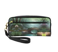 Little Bridge in The East, piccola trousse in pelle con stampa - Beauty case da viaggio per donne, astuccio cosmetico riutilizzabile con cerniera, Nero , Taglia unica