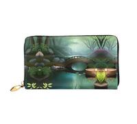 Little Bridge in the East Portafoglio lungo in pelle, stampa fronte/retro, materiale in pelle microfibra, unisex, impermeabile e resistente, nero, taglia unica