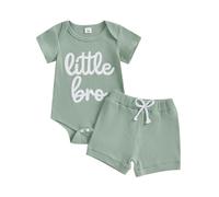Little Brother Neonato Outfit Little Bro Pagliaccetto Waffle A Righe Body Casual Pantaloncini Carino 2 Pz Welcome Home Baby Boy Vestiti Estivi 3 6 12 18 Mesi, Verde, 12-18 Months