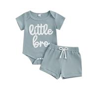 Little Brother Neonato Outfit Little Bro Pagliaccetto Waffle A Righe Body Casual Pantaloncini Carino 2 Pz Welcome Home Baby Boy Vestiti Estivi 3 6 12 18 Mesi, blu cielo, 0-3 Months